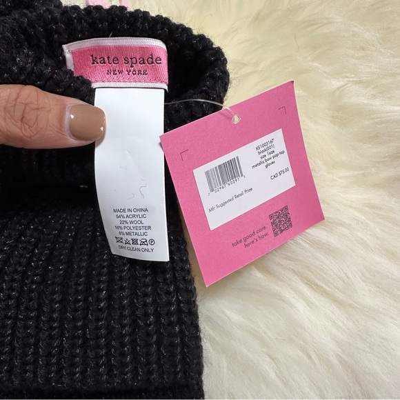 NEW Kate Spade New York Metallic Bow Pop-top Gloves Black Shimmer - Picture 5 of 5